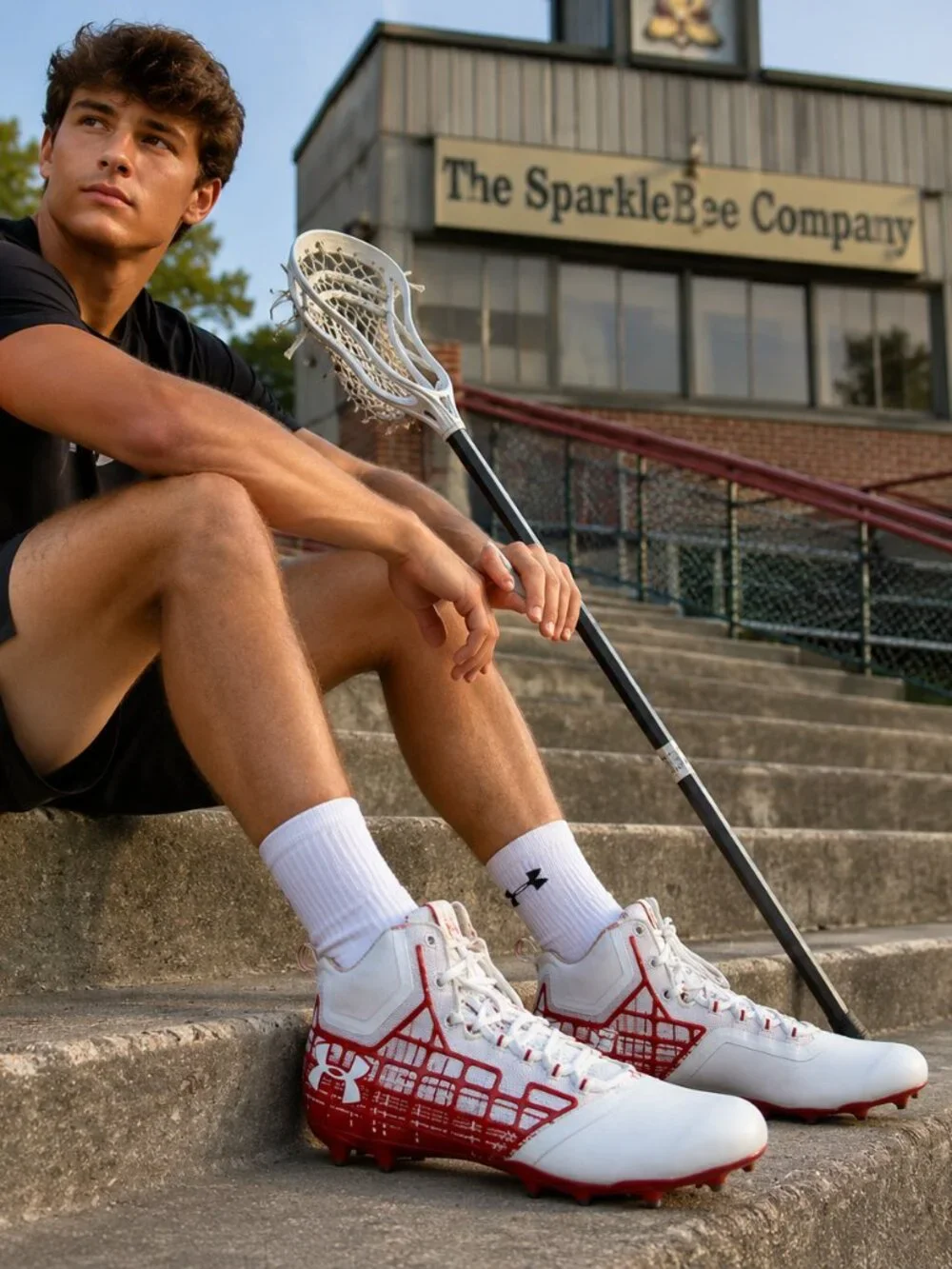 Under Amour‎ White and Red Banshee Mid MC Lacrosse Shoes Size 15
